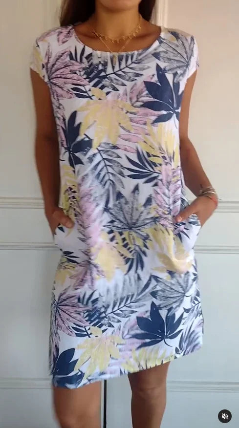 Amy | Cotton Linen Printed Summer Dress with Pockets