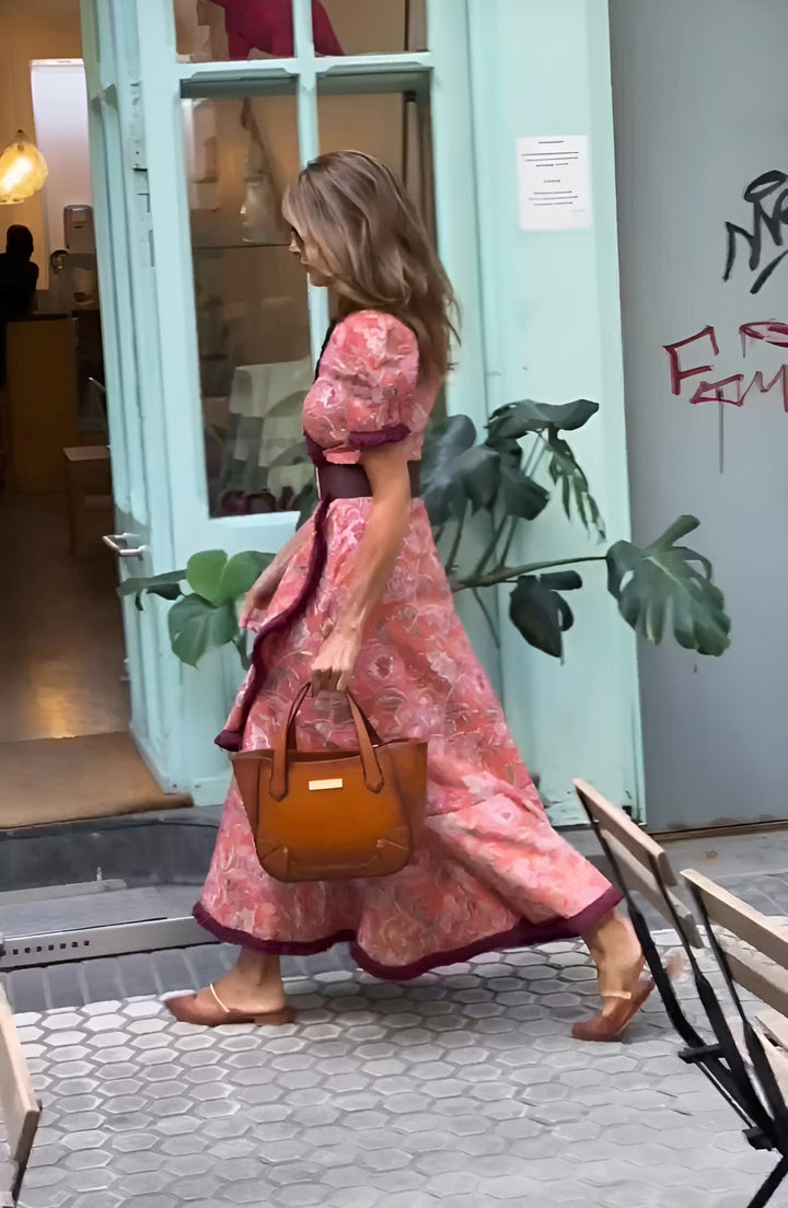 Caroline | Elegant Pink Maxi Dress with Short Sleeves