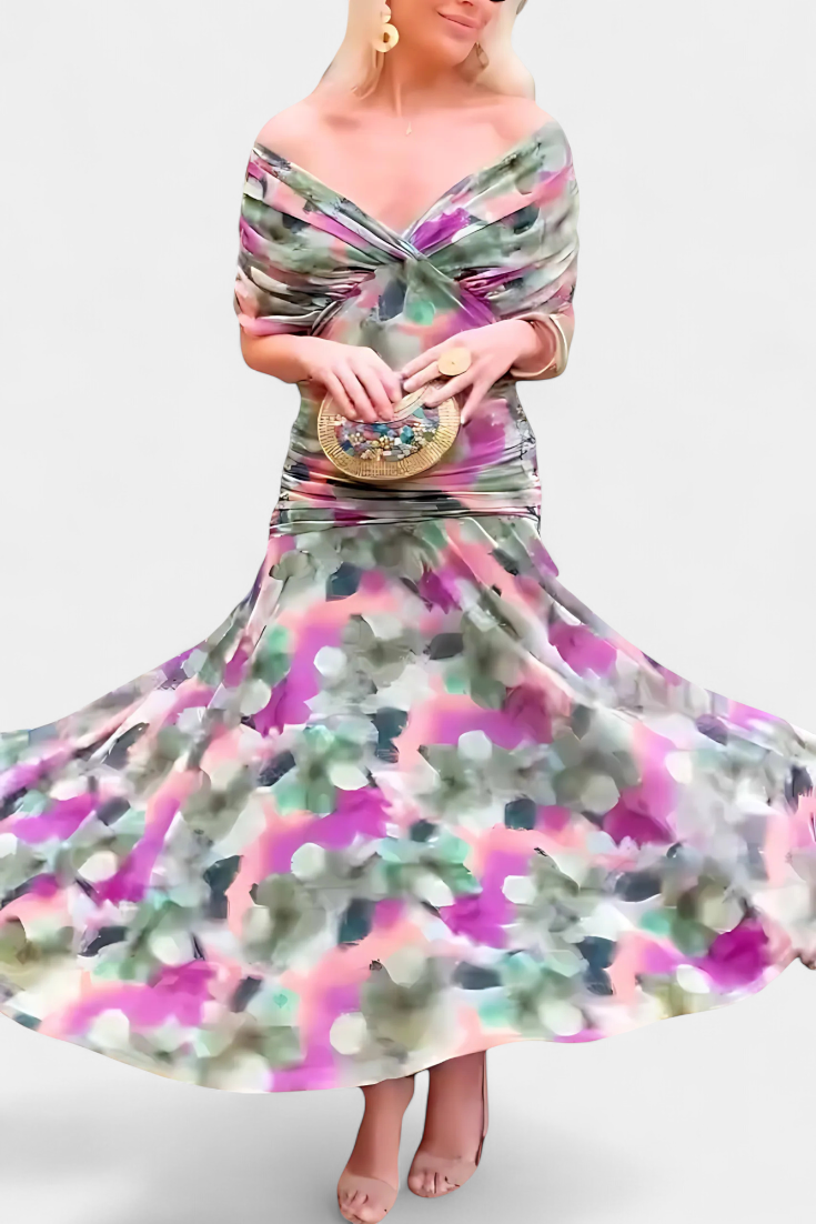 VIVIAN | LONG FLORAL V-NECK DRESS