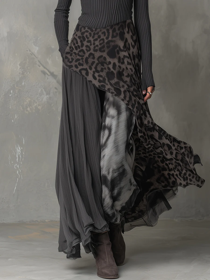 VANESSA | LEOPARD SPLICED IRREGULAR HEM MAXI DRESS