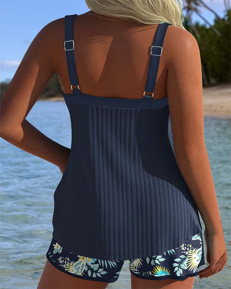 Alicia | Striped Tankini with Two-Piece Beach Shorts